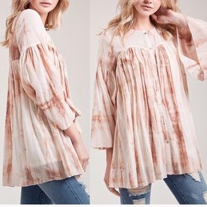 Blu Pepper peasant tie dye button down blouse